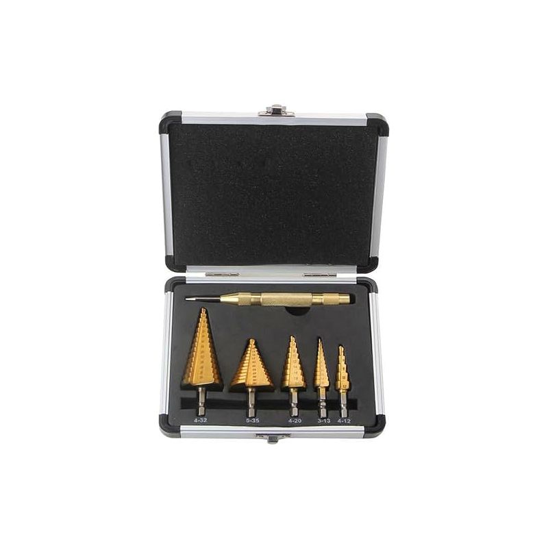 6-teiliges Stufenbohrer-set Für Metall, Metallfräser, 5 Hss-kegelbohrer + 1 Automatischer Körner, Für Metall/holz/kunststoff -