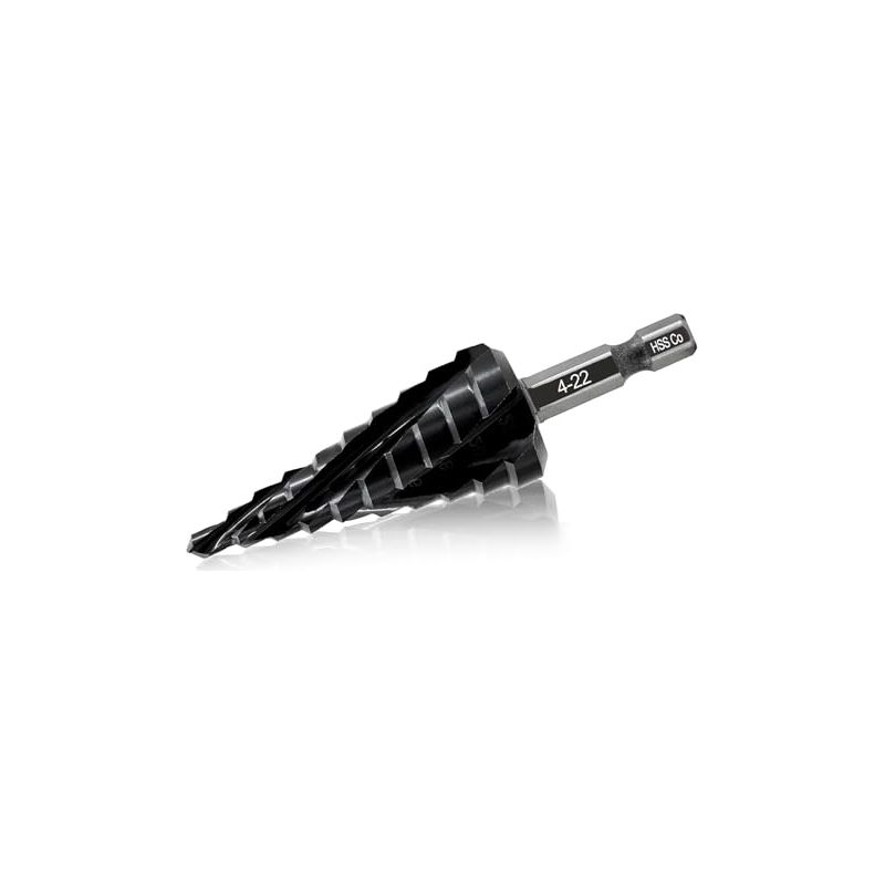 Stufenbohrer Aus Kobalt, 4–22 Mm – Vierfach-spiralnut, Hss M35, Mit Schnellwechsel-sechskantschaft Für Edelstahl, Metall, Aluminium, Kupfer, Kunststoff Und Holz