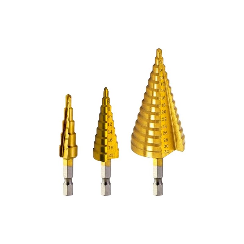 Set Mit 3 Hss-spiralstufenbohrern, Konischer Titan-kobalt-fräser Zum Bohren Von Löchern In Holz, Stahl, Metall, Kunststoff, Messing, 4-12 Mm/4-20 Mm/4-32 Mm -