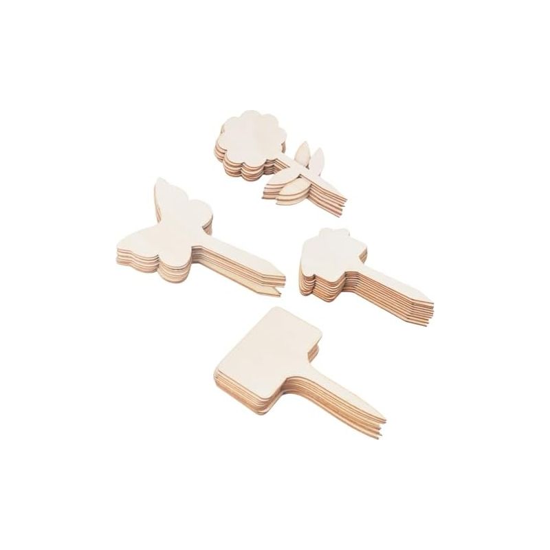 Set Mit 40 Gartenschildern Aus Holz – 4 Dekorative Formen (t-form, Schmetterling, Haus, Blume) Umweltfreundlich, Wiederverwendbar, Für Kräuter, Gemüse Und Blumen, Drinnen Und Draußen