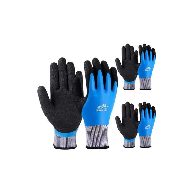 3 Paar Arbeitshandschuhe, Vielseitige Gartenhandschuhe, Doppelte Latexbeschichtung, 100 % Wasserdicht, Ausgezeichneter Grip, Abriebfest, Komfortabel Und Atmungsaktiv, Größe M – Blau