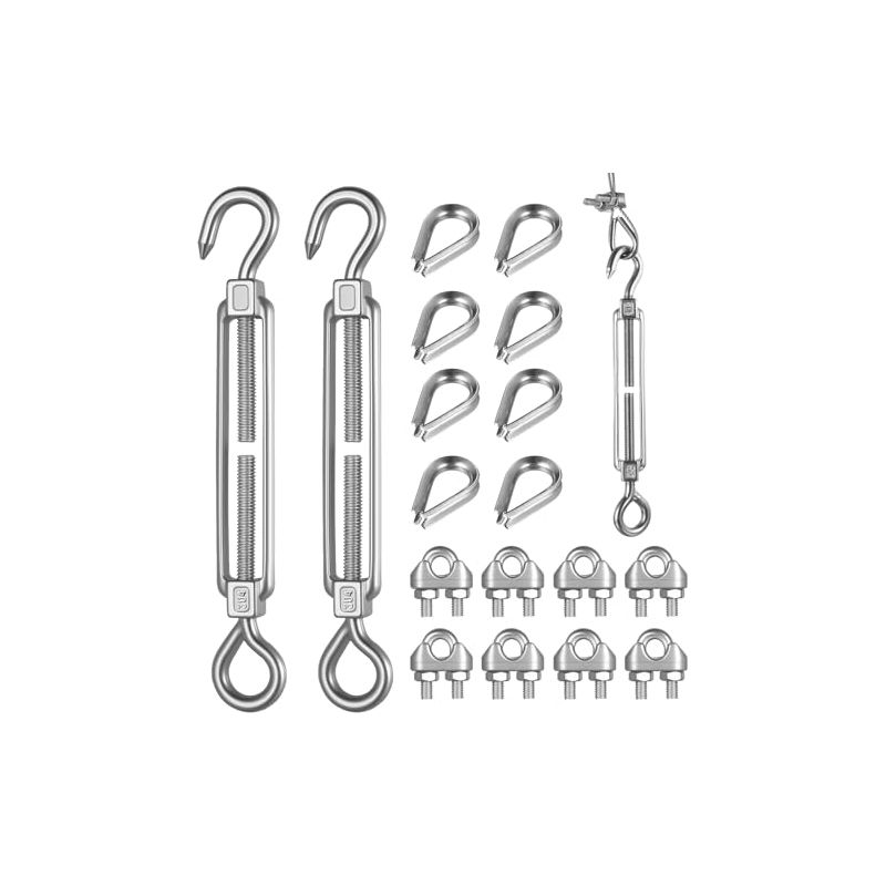 2 Stück M6 Edelstahl-seilspanner, Edelstahl-seilspanner Mit Haken Und 8 M3-seilklemmen, M3-seilösen, Sonnensegel, Sonnensegelbefestigung -
