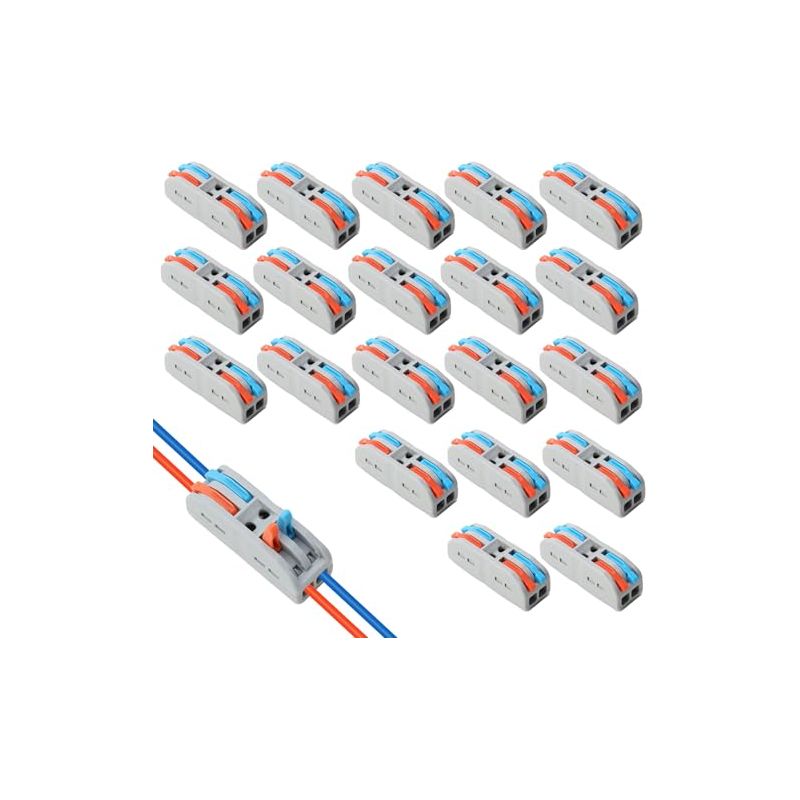 20 Stück Spl-2 Schnellanschlussklemmen, 2 Eingangs-/ausgangsanschlüsse Mit Hebel, Wiederverwendbare Elektrische Steckverbinder Für Kabel Von 0,08–4 Mm², Werkzeuglose Verbindung Für Haushalt, Auto, Led