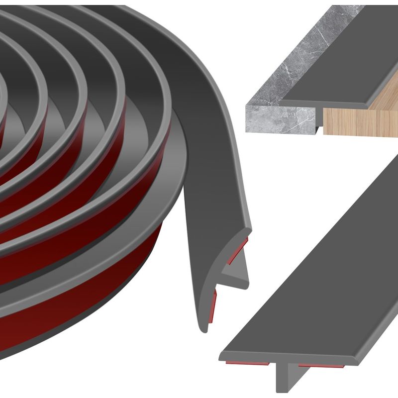 1 T-förmige Übergangsleiste 300 Cm X 2 Cm, Selbstklebend, Zum Verbinden Von Parkett Und Fliesen Im Innenbereich, Grau