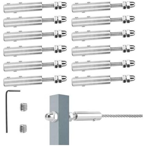 Edelstahl-kabelspanner Für 4-mm-kabel, 12 Stück Inklusive L-schlüssel – Metall-kabelspanner, Edelstahlkabel, Hauba-befestigung – 4 Mm, 12 Stück