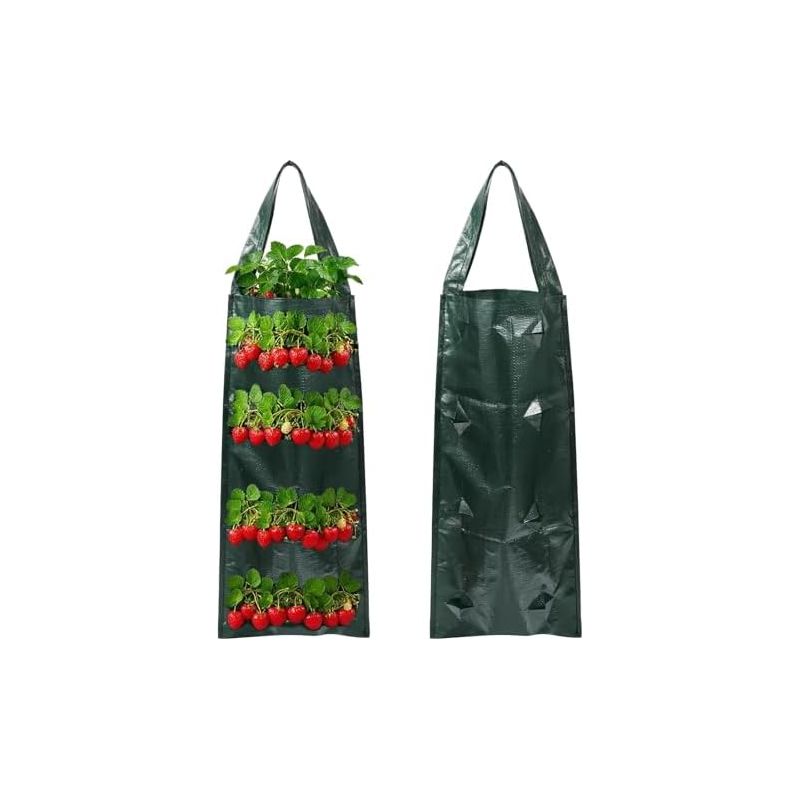 2-teiliges Erdbeerpflanzset, Hängende Erdbeer-pflanzsäcke, Atmungsaktive Säcke, Pflanzenhänger Für Den Außenbereich Mit 8 Löchern, Für Erdbeeren, Gemüse, Blumen (grün)