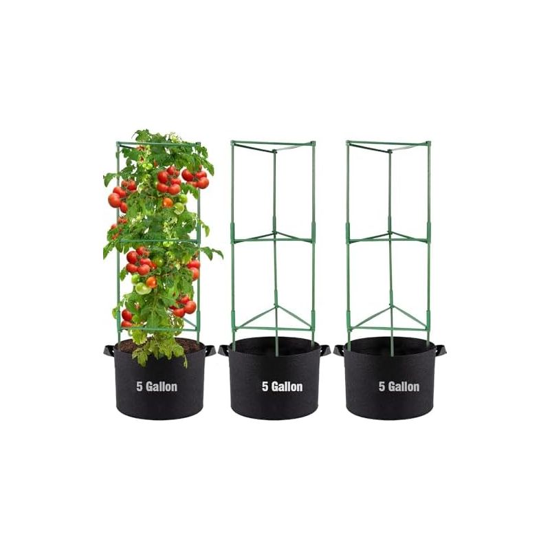 Set Mit 3 Quadratischen Tomatenkäfigen Inklusive 15-liter-pflanzsäcken, Stützpfählen Für Gartenpflanzen, Rankgitter Für Blumen, Rankhilfe Für Vertikal Kletterndes Gemüse (160 Cm) – 160 Cm