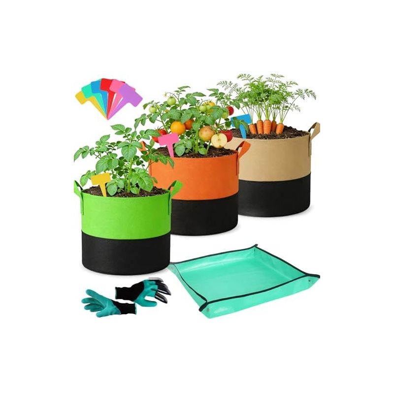 Pflanzbeutel-set, 3er-pack, 10-gallonen-kartoffelsäcke Mit Handschuhen, Gartenmatte Und Pflanzenetiketten, Für Kartoffeln, Gemüse Und Blumen Im Freien -