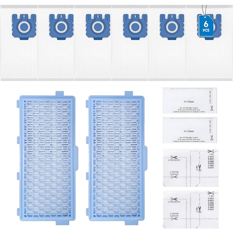 6 Staubsaugerbeutel, Kompatibel Mit Miele Gn, 6 Hepa-filter, Für Die Serien C1, C2, C3, S2000, S5000 Und S8000