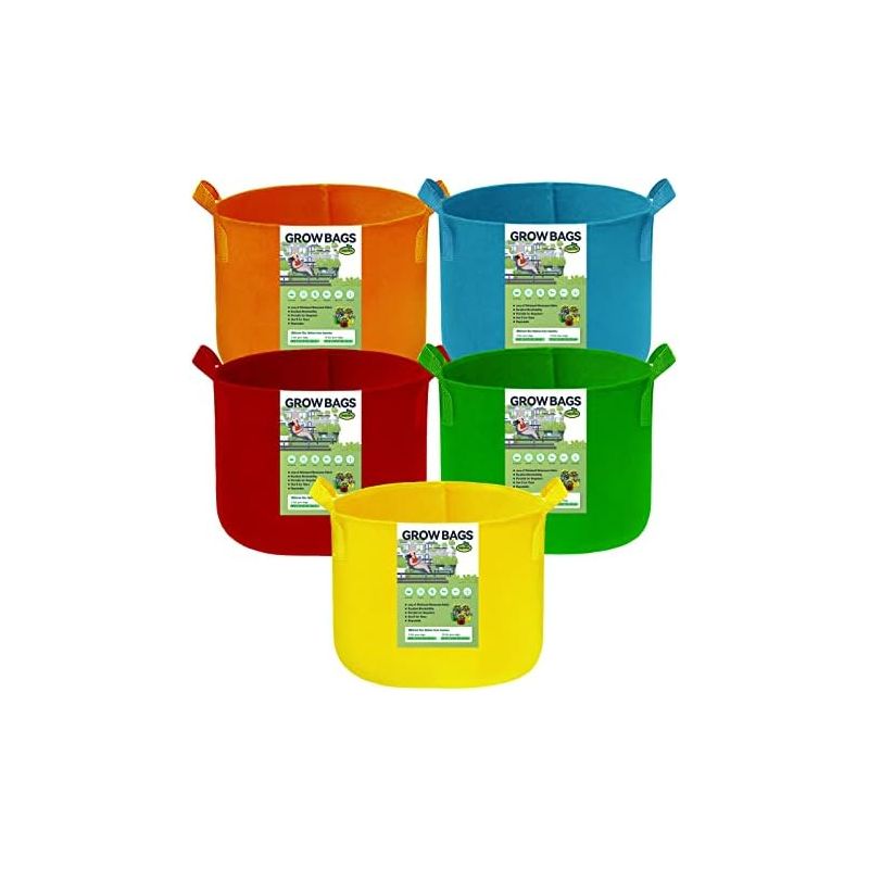 Set Mit 5 Mehrfarbigen Pflanzsäcken Aus Vliesstoff Für Gartenpflanzen, Tomaten, Gemüse Und Blumen – 10 Gallonen (40 L)