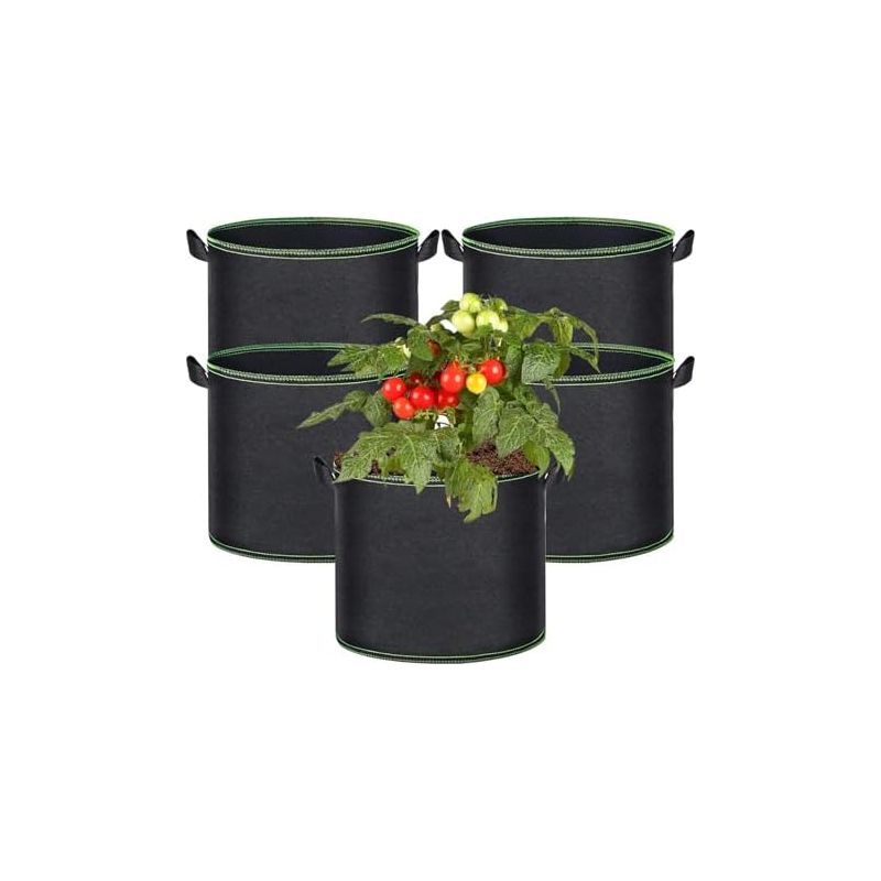 5-teiliges Set 20-liter-pflanzbeutel, Vlies-pflanzbeutel Mit Griff, Strapazierfähiger, Gepolsterter Pflanzsack Aus Stoff Für Blumen, Obst, Gemüse Und Pflanzen -