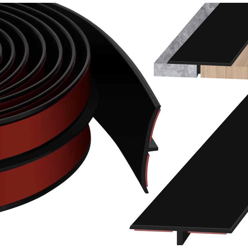 1 Selbstklebende, T-förmige Übergangsleiste 300 Cm X 4 Cm Für Den Übergang Von Parkett Zu Fliesen, Schwarze Ausführung