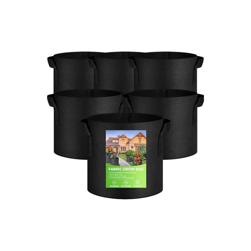 Pflanzsäcke, 6er-set, 10 L, Vliesstoff, Für Tomaten, Erdbeeren, Paprika, Karotten – 3 Gallonen, Schwarz, 6 Stück