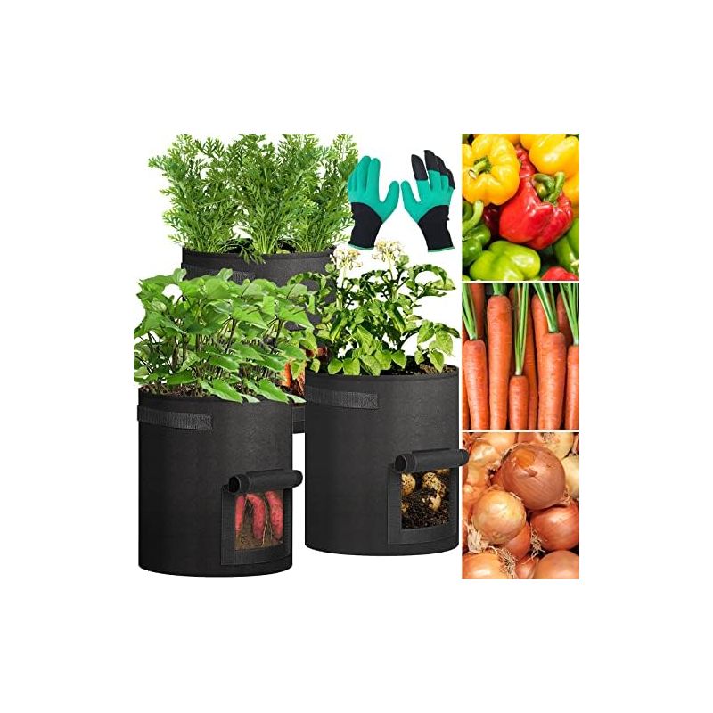 3er-set Pflanzsäcke, 40 L Vlies-geotextil-pflanzsack, Kartoffel, Mit Sichtfenster Und Griff, Blumentopf-garten