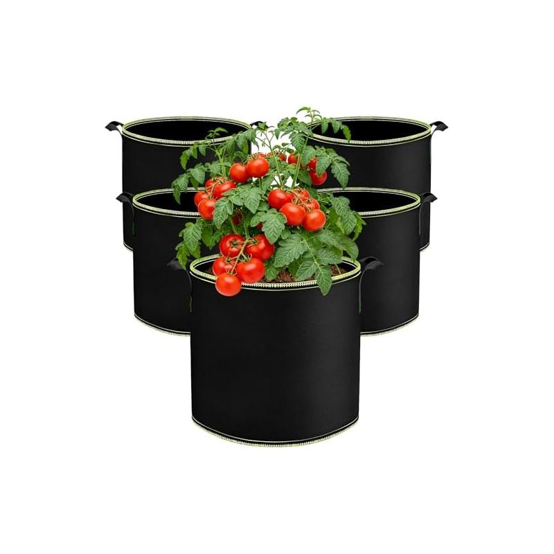 22-liter-pflanzsäcke, 5 Stück, Vlies-pflanzsäcke, Pflanzsäcke Mit Griff, Wiederverwendbar, Für Tomaten, Karotten, Erdbeeren, Kartoffeln, Gemüse, Blumen (22 L) -