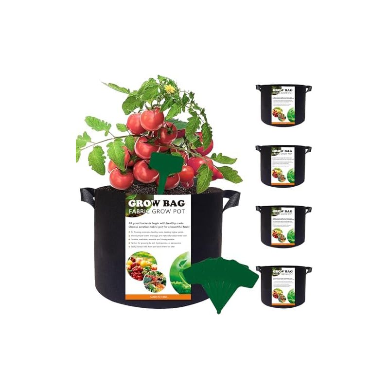 Pflanzsäcke, 5 Stück, Vlies-pflanzsäcke, Anzuchtsäcke Mit Griffen, Gemüseanbau, Pflanzenwachstum, Für Kartoffeln, Tomaten, Erdbeeren, Schwarz, 3 Gallonen