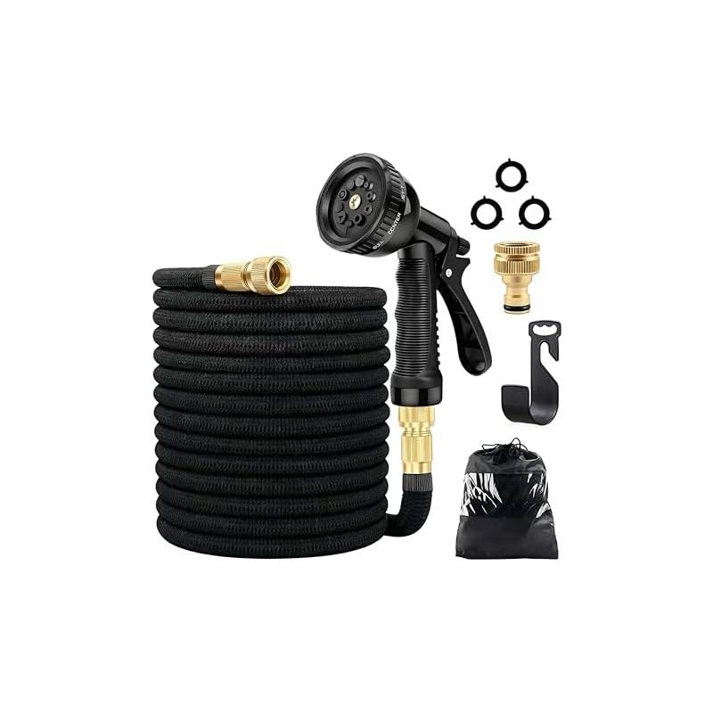 30 M Langer, Dehnbarer Gartenschlauch Mit 1/2"- Und 3/4"-adaptern, Einziehbarem Flexiblem Schlauch, Multifunktions-spritzpistole, Messinganschlüssen Und Haken Für Aufbewahrungstasche