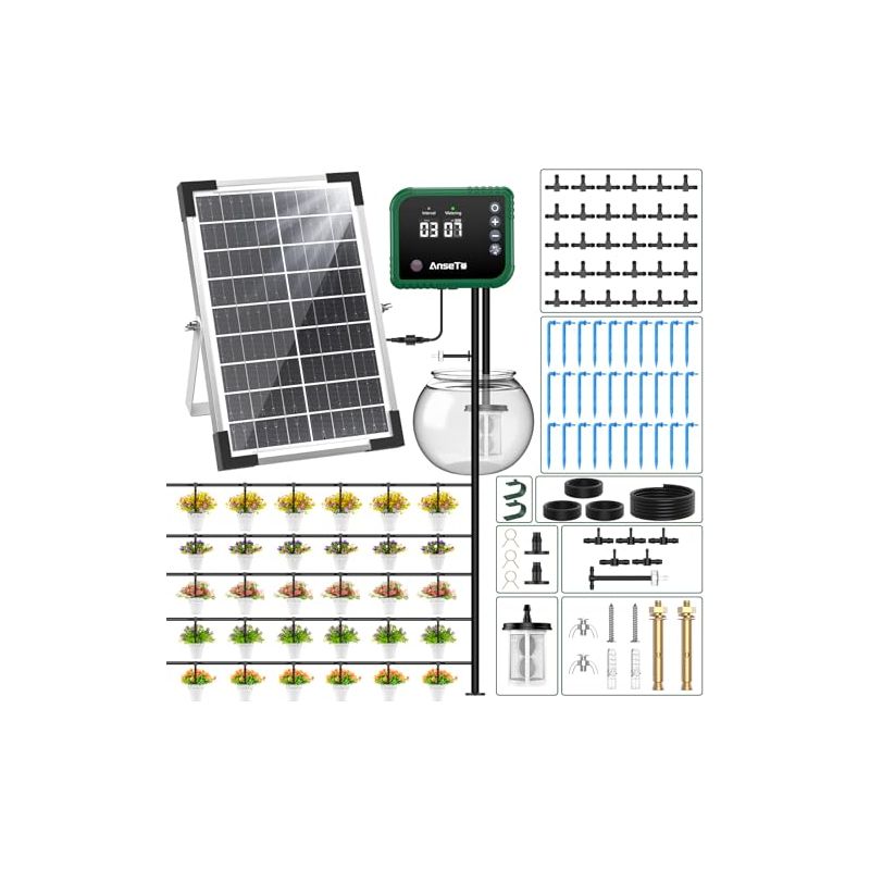 Solarbetriebenes Tropfbewässerungssystem, 8-w-solar-automatik-bewässerungsset, Bewässerungsset Mit Eingebautem Timer, Bewässerungssystem, 35-m-schlauch Und 30 Tropfern Für Garten Und Gewächshaus -