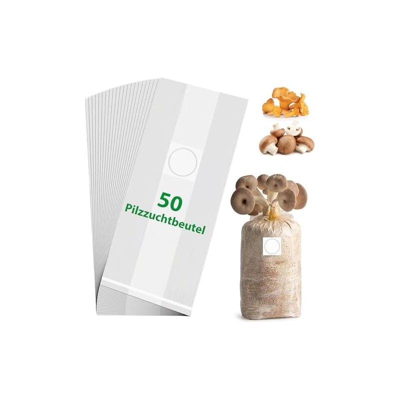 Packung Mit 50 Pilzzuchtbeuteln: Transparent Für Champignons, Enoki, Shiitake, Getreidepilze, Austernpilze (32 X Cm) -