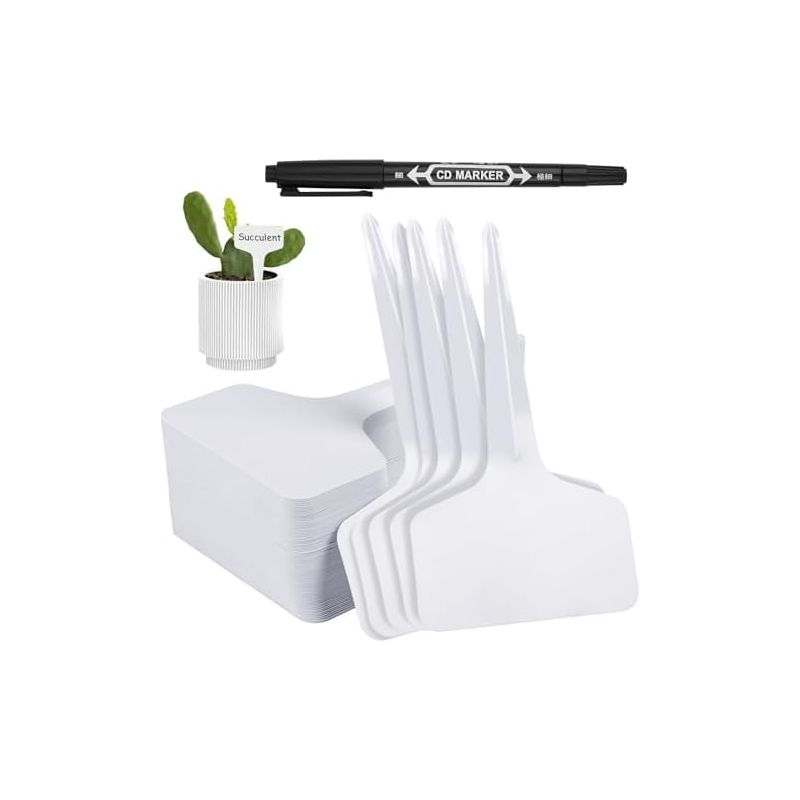 Gartenetiketten Für Den Außenbereich, 100 Stück T-förmige Kunststoffetiketten Für Gemüsebeete Mit Stift, T-förmige Pflanzenmarker Und Etiketten Für Saatgut, Kräuter Und Blumen, 100 Stück