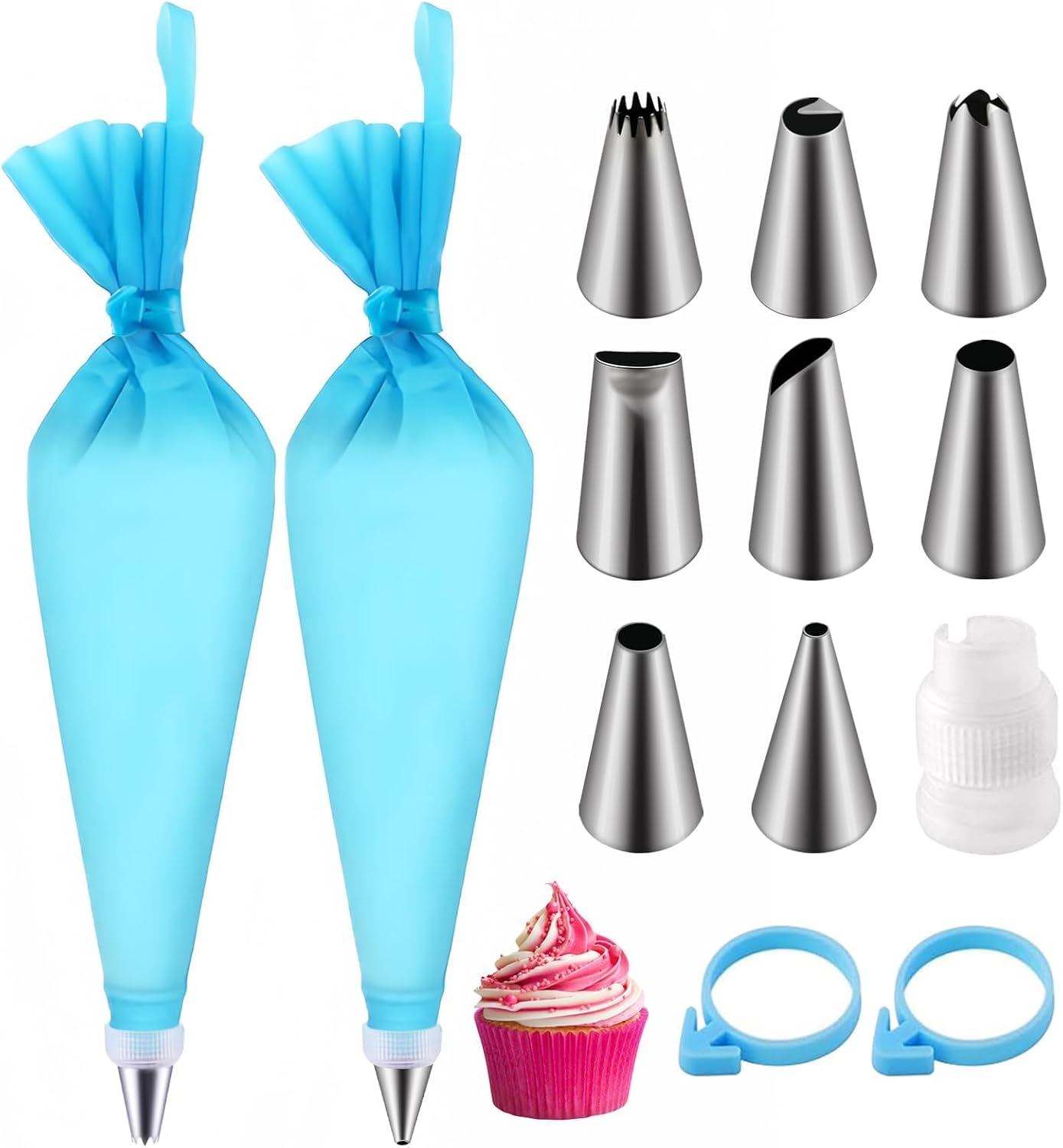 Spritzbeutel-set, 8 Spritztüllen Und 2 Wiederverwendbare Spritzbeutel, Spritzbeutel, Professionelle Spritztüllen, Gebäckzubehör, Zum Dekorieren Von Torten