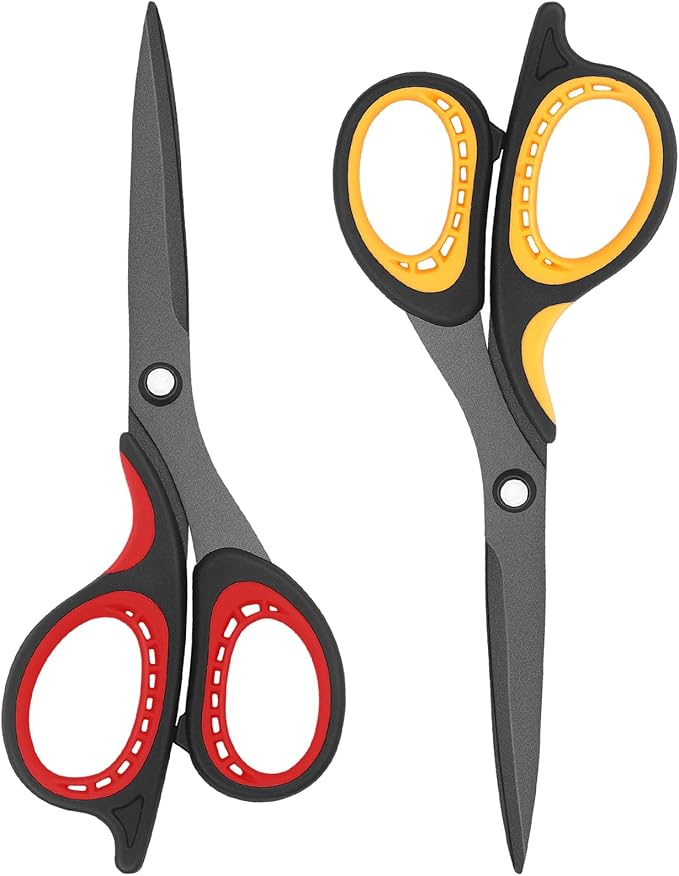 Set Mit 2 Titanscheren, Scharfen Klingen Aus Edelstahl, Weichen Griffen, Ideal Für Zuhause, Büro, Schule Und Bastelarbeiten, Rot/schwarz/gelb/schwarz