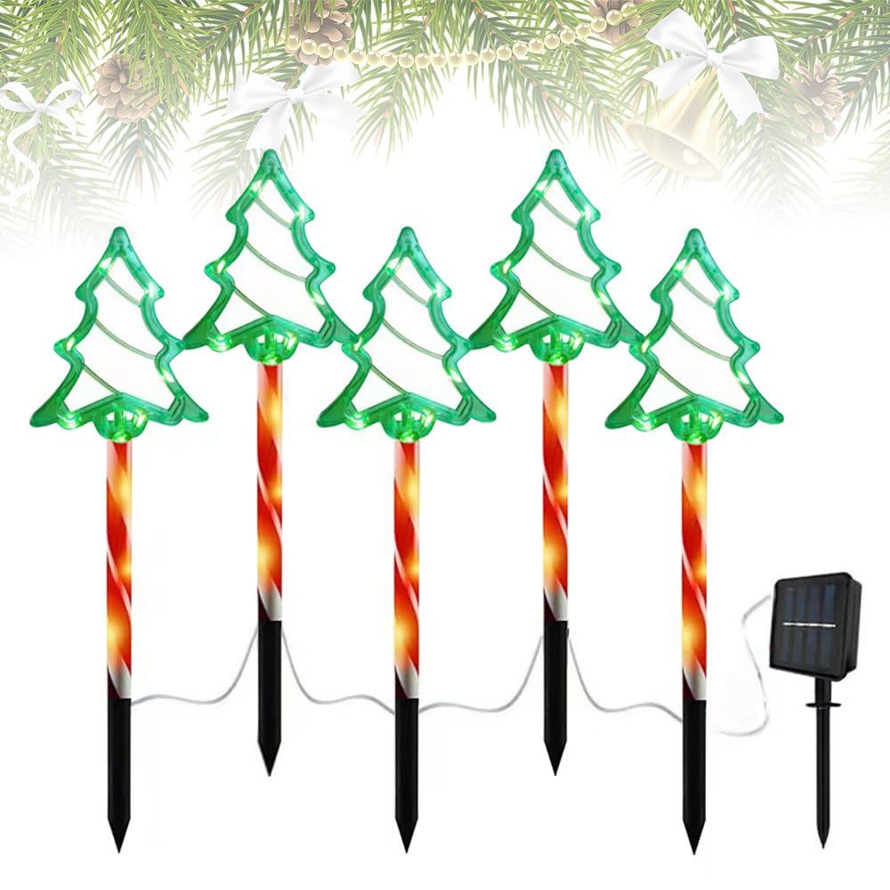 5er-pack Solar-weihnachtsdekorationen Für Den Außenbereich – Wetterfeste, Solarbetriebene Weihnachtsbeleuchtung Mit Led Und 8 Beleuchtungsmodi Für Garten, Hof, Rasen, Gehweg (weihnachtsbaum) [energiek