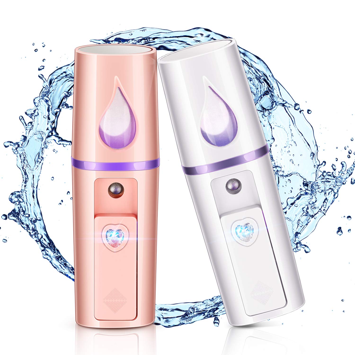 2 Stück Nano-luftbefeuchter, Tragbarer Mini-gesichtsnebel-dampfgarer, Handnebelsprüher Mit Spiegeldesign, Feuchtigkeitsspendend Für Hautpflege, Make-up, Wimpernverlängerung