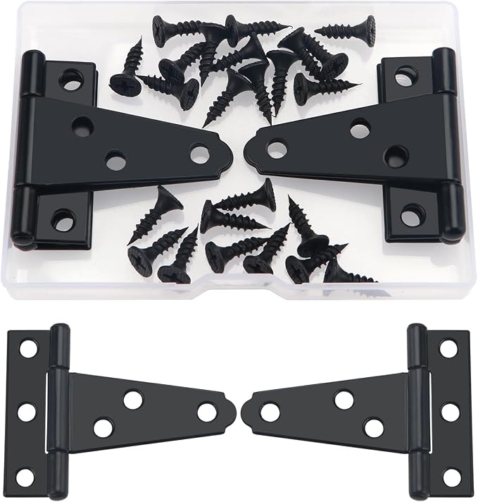 4 Stück Abnehmbare 50-mm-t-scharniere Für Scheunentore, Metall, Inklusive 24 Schrauben, Für Türen, Fenster, Gartenhäuser Und Außenzäune, Schwarz