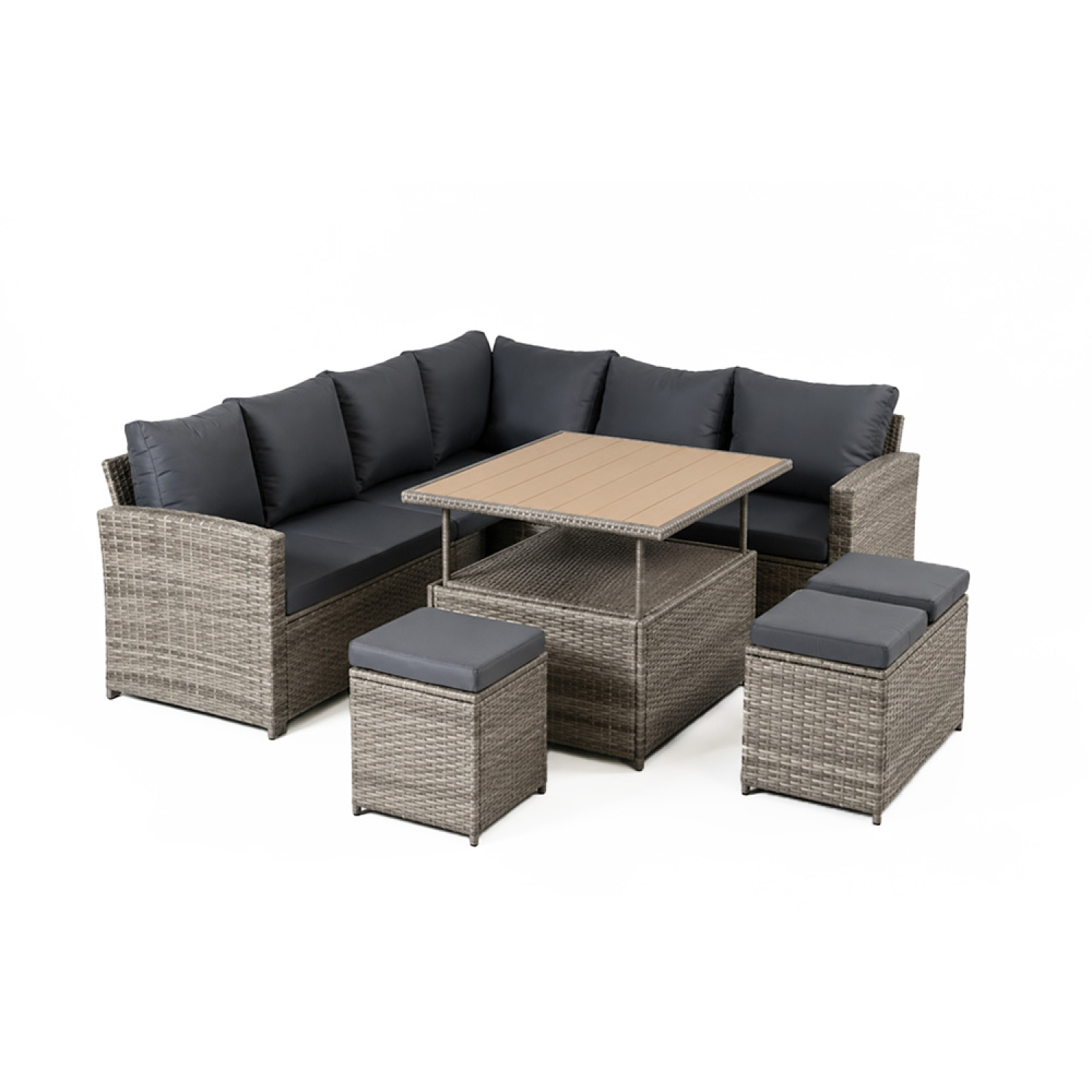 Modulares 9-teiliges Gartenset Aus Kunstharzgeflecht Mit Klappbarem Tisch In Holzoptik Sahara