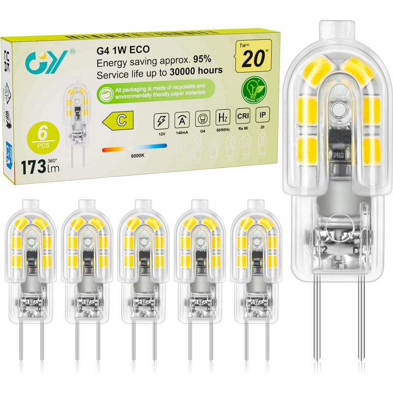 6 G4 Led-lampen – Kaltweißes Licht – Energiesparend Und Flimmerfrei Für Küche Und Möbel – Weiß (6000 K) – 1 W
