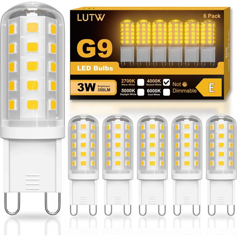 6er-pack G9 Led-lampen – Neutralweißes Licht 4000 K – Energiesparend, 3 W, Nicht Dimmbar, Für Wohnzimmer, Küche, Schlafzimmer, Weiß, 4,5 Cm X 1,6 Cm