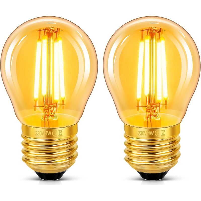 2er-pack Led-lampe – E27-sockel – G45-form – Retro-glühfaden – Bernsteinfarbenes Glas, 2200 K, Nicht Dimmbar, Für Restaurants, Cafés Und Bars – Bernsteinfarben – 4,5 X 7,6 Cm