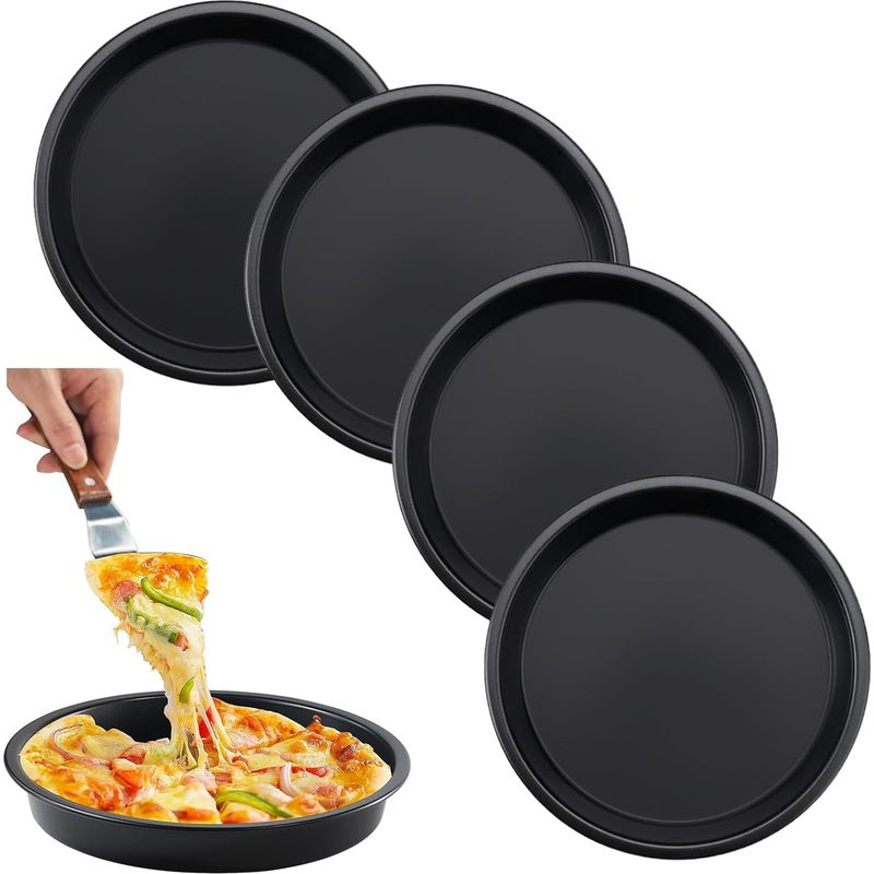 4 Pizzableche, Antihaftbeschichtet, Kohlenstoffstahl, 18 Cm, Für Tartes, Quiches, Kuchen Und Zum Backen Im Backofen