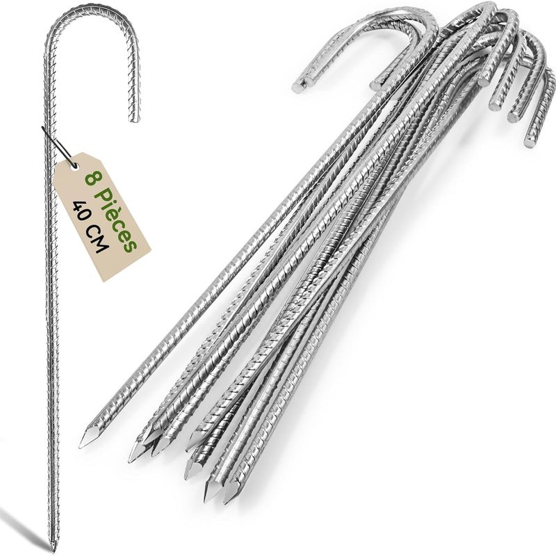 8 Erdanker, Verzinkter Stahl, 40 Cm, J-haken, Für Harten Boden, Garten Und Camping