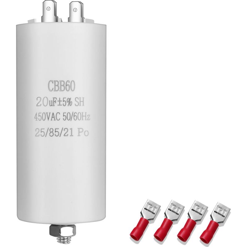 4 - Cbb60 Kondensator - Motorkondensator - Für Pumpen Und Waschmaschinen - 20 Μf 450 V - 50/60 Hz - Schwarz - 4,5 X 9,5 Cm
