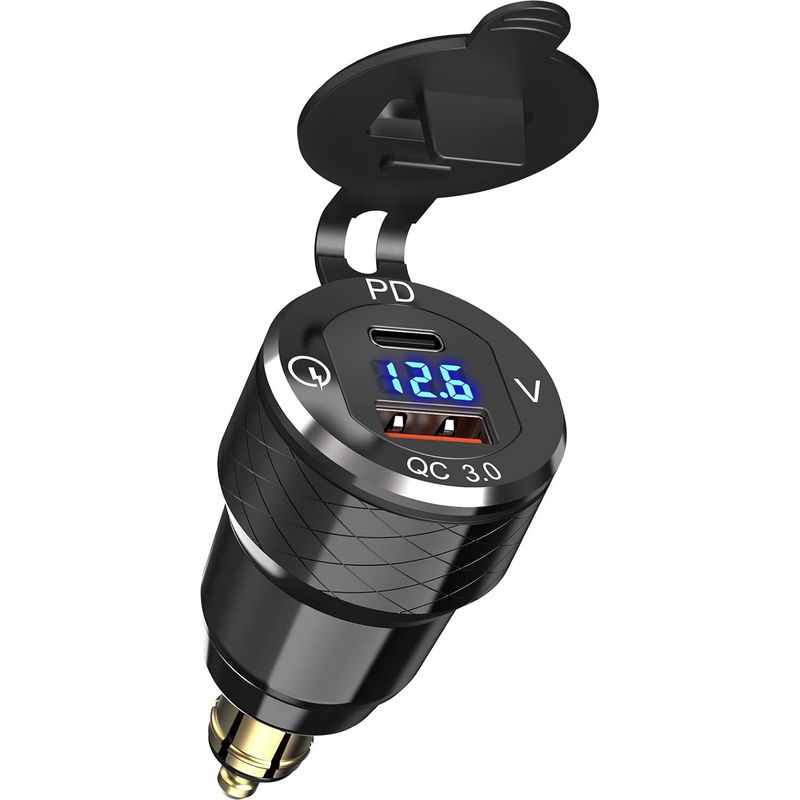 1 Usb-din-steckeradapter, Metall, Dual-port Pd 30w Qc 18v, Spannungsanzeige Für Bmw Ducati Motorräder