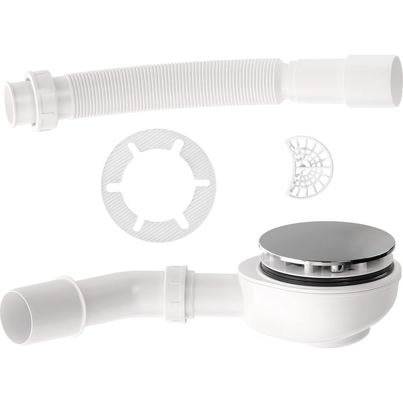 1 - Duschablauf - 90-mm-siphon - Hohe Durchflussrate 37,2 L/min - Mit Haarfilter Und Geruchsstopp - Für Flache Duschwannen - Chrom - 63 X 9 Cm