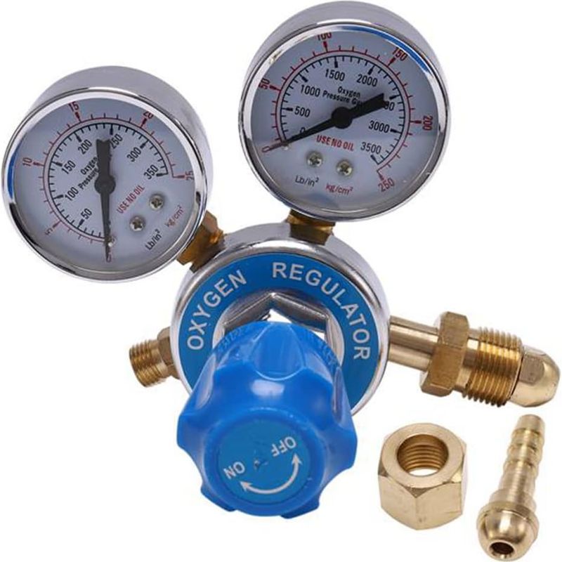 1 - Gasregler - Druckminderer - Doppelmanometer Für Sauerstoffflaschen - Gehäuse Aus Geschmiedetem Messing - Für Medizinische Und Industrielle Anwendungen - Blau