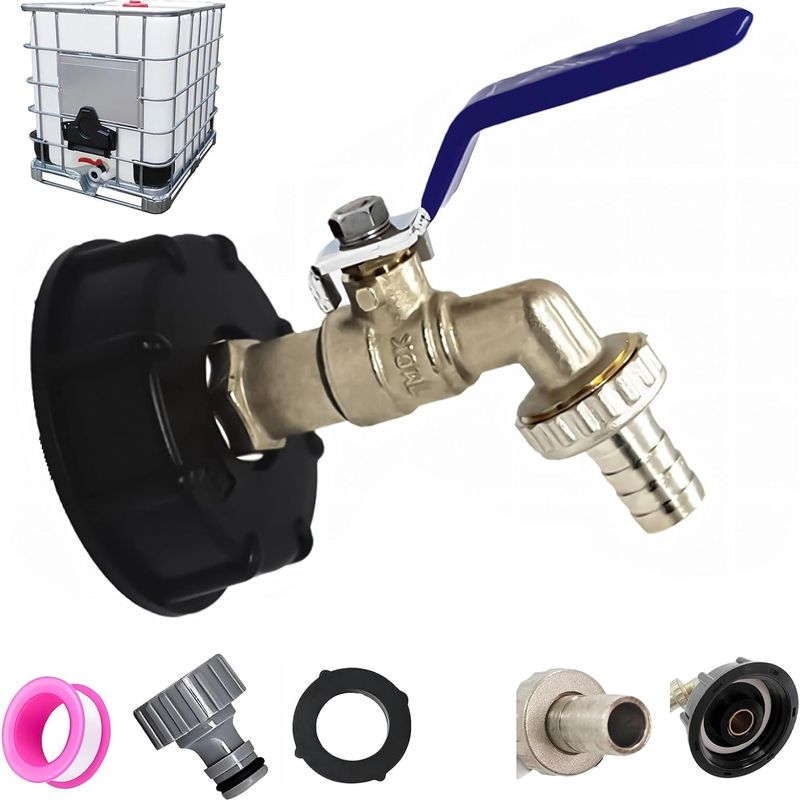 1 - Ibc-adapter - S60x6-anschluss - Messinghahn - Für Speichertanks Und Gartenbewässerung - Messingfarbe - 60x6 Mm