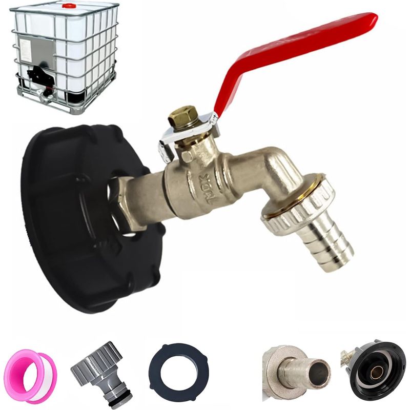 1 Stück – Tankhahn – Ibc-anschluss – S60x6-adapter – Säure- Und Laugenbeständiges Messing – Zum Entleeren Von Wassertanks – Messingfarbe – Größe S60x6