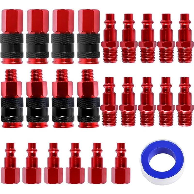 25 Stück – Schnellkupplung – Luftstecker – Aluminiumlegierung – Für Kompressor Und Werkstatt – Rot – 1/4 Zoll Npt