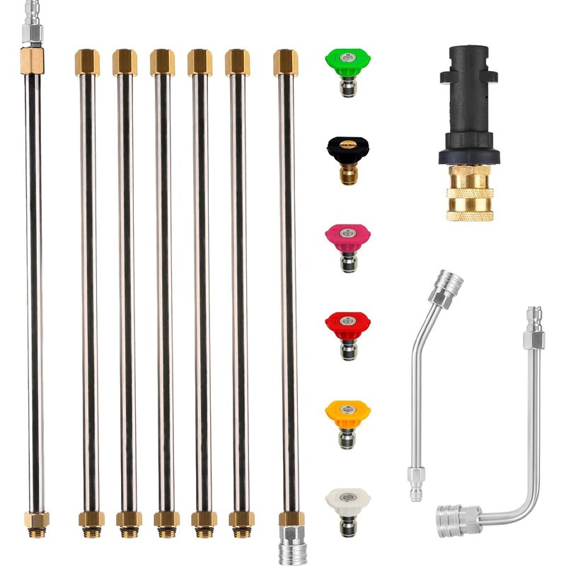 1 - Hochdruckreiniger-verlängerungsset - Kärcher-adapter - 30°/90° Gebogene Stangen - Reinigung Von Dachrinnen Und Schwer Zugänglichen Stellen - Edelstahl - 290 Cm
