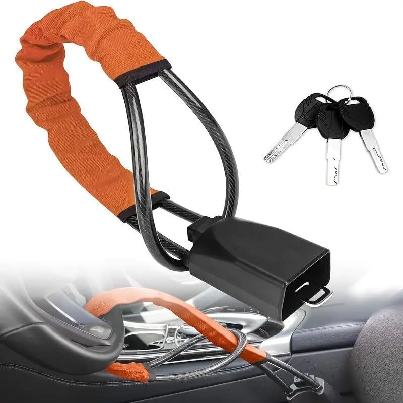 1 Lenkradschloss, Doppelter Sicherheitsgurtschutz, Stahlgeflecht, 3 Schlüssel, Universelles Auto