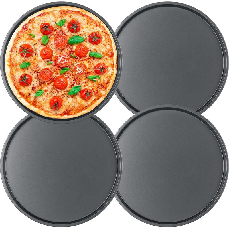 4er-set Pizzableche, 26 Cm, Rund, Kohlenstoffstahl, Antihaftbeschichtet, Ofenfest, Für Die Heimische Küche