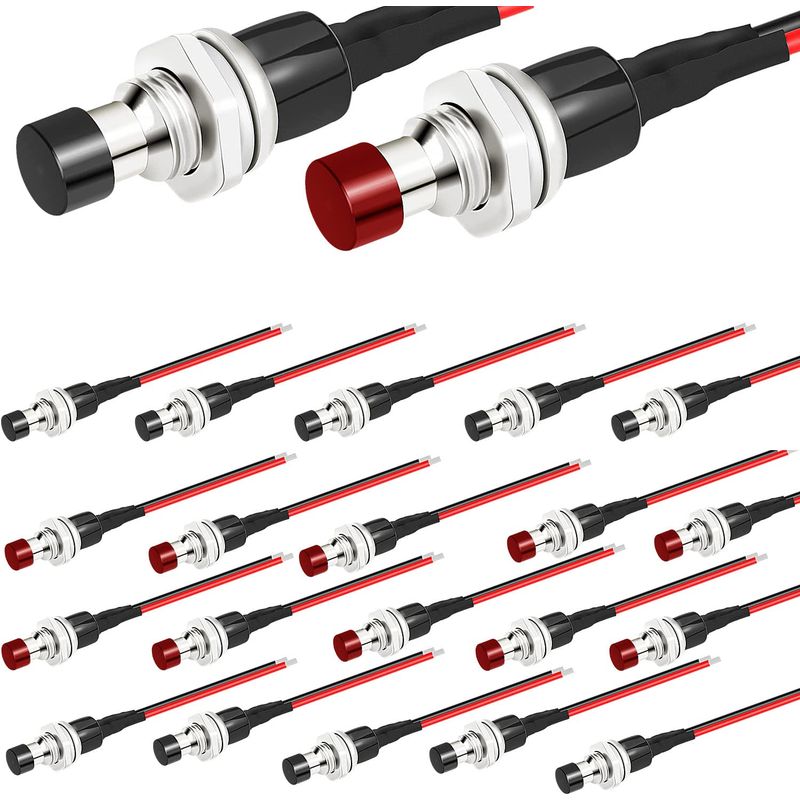 20-taster, Druckknopf, Spst, Vorverdrahtet, 7 Mm, Rot/schwarz, Elektronisch