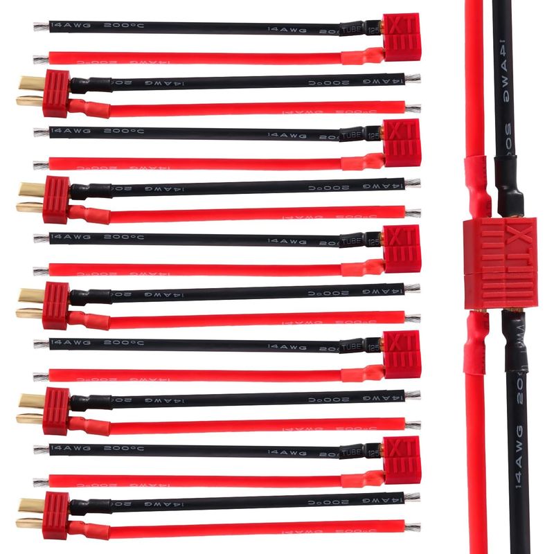 5 Paar T-stecker (männlich/weiblich), 14 Awg Silikonkabel, Verzinntes Kupfer, Für Rc-reglerbatterien