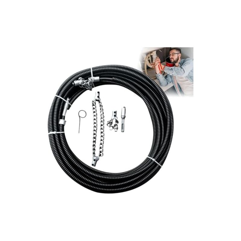 Elektrische Abflussreinigungsmaschine Mit 3-meter-bohrer Und Verlängerung, Siphon, Federbelasteter Spirale, Kesselentkalkungswerkzeugen, Effizienter, Flexibler Bohrkette, Schwarz, Mittel