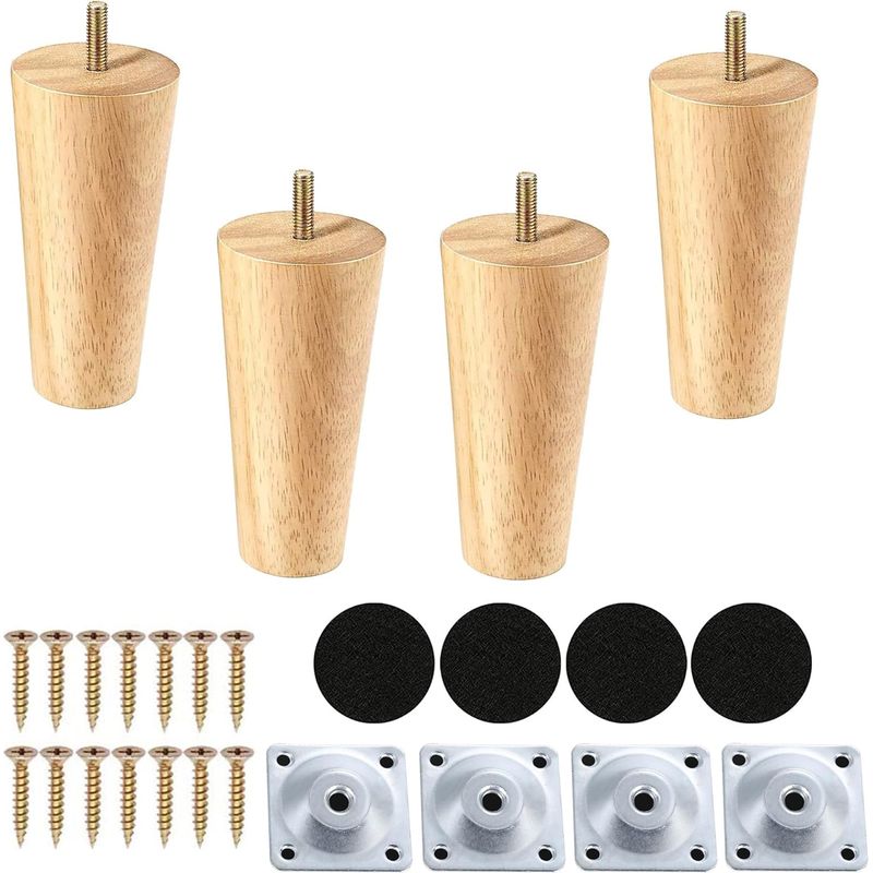 4er-set Möbelfüße – Sofafüße – Ersatzfüße Für Wohn- Und Schlafzimmer – Massivholz, Lackiert – Natur – 12 Cm