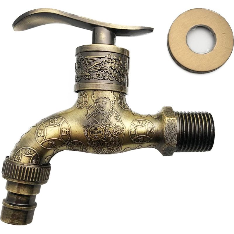 1 Wandarmatur – Antikmessing – Vintage-design Mit Schnitzereien – Für Bad, Küche, Garten, Waschbecken, Badewanne – Bronze – 20 X 15 Cm